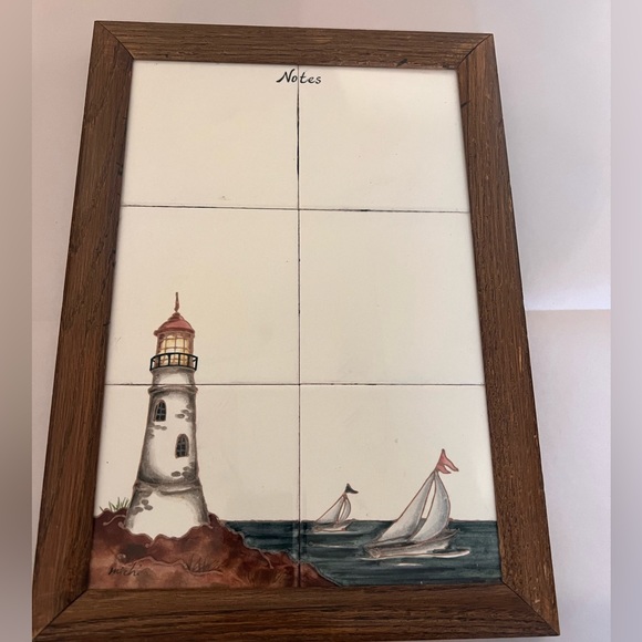 Vintage Nautical Tile Note Board Lighthouse Motif - Picture 2 of 2